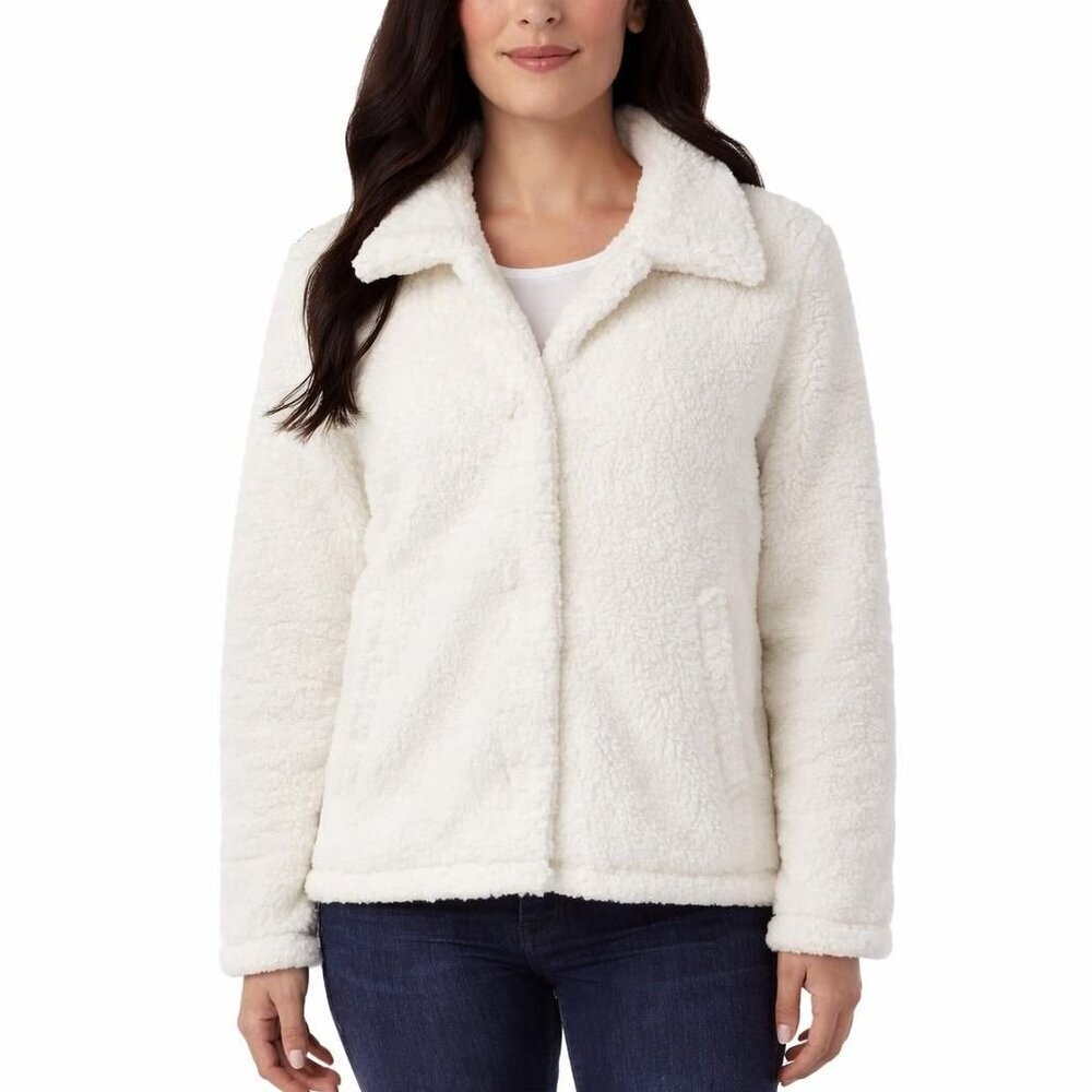 32 Degrees Women's M Faux Fur Teddy Plush Jacket Cream n1228